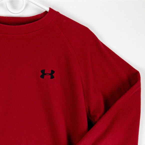 Under Armour Sweatshirt Men's Small Pullover Red Fleece Black Logo Edged Cuffs - Picture 2 of 10